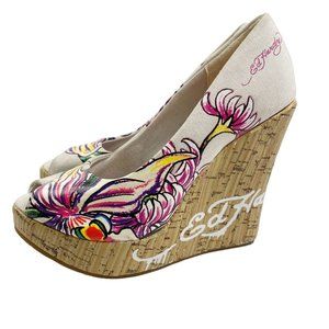 Vintage Y2Kstyle 00sfashion Ed Hardy Wedge Womens Floral 4.5" Inch Heels US Sz 5